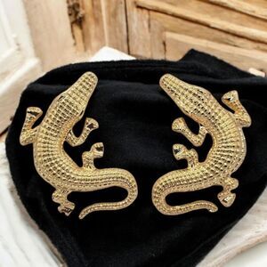 Florida Pet Earrings Alligator Crocodile Bayou Swamp Lizard Gold Large Stud Post